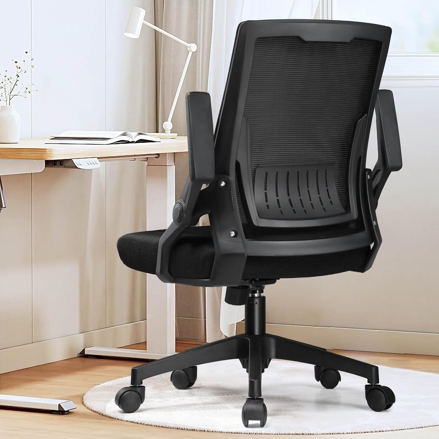 Gtplayer Ergonomic Office Chair With Flip-Up Armrests Executive Computer Chair For Home Office, Breathable Mesh & Comfy Lumbar Support, Black