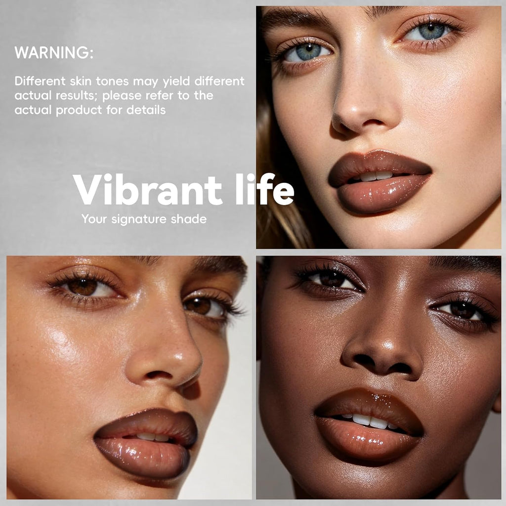 HOSAILY 2 in 1 Lip Combo Sets, Dark Brown Natural Lips Liner and Liquid Lipstick Combo Moisturizing Nude Glossy Gloss Lip Kit, Plumping Lightweight Lips Pencil with High Shine Tinted Gloss Set01