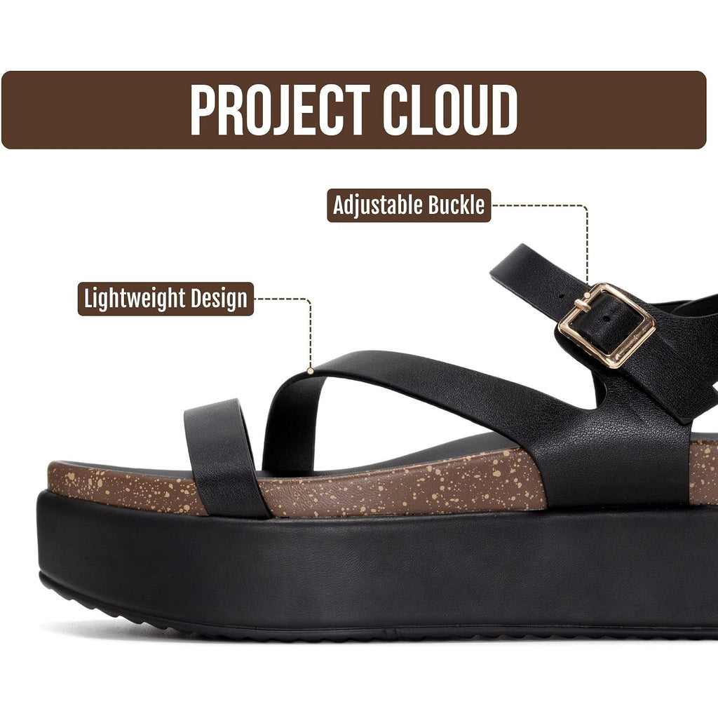 Project Cloud Platform Sandals Women Footwear - Plush & Soft Insole Wedge Sandals For Women Footwear Stylish Platform Shoes With Adjustable Straps (Mellow)