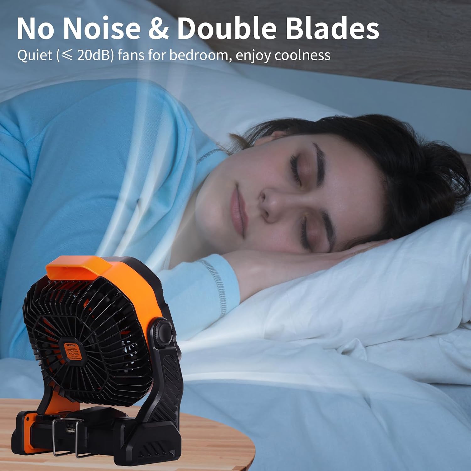 Westtree 20000Mah Battery Powered Fan Camping Fan Essentials Portable Fan Battery Operatedrechargeable Outdoor Tent With Light & Hook Personal Usb Desk For Camping,Orange