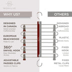 Skirt Hangers Space Saving With Clips - 2 Pack - European Beechwood 5-Tier Hanger For Shorts, Skirts, And Pants - Closet Organizer And Storage Solution For Women With 360° Swivel Hook