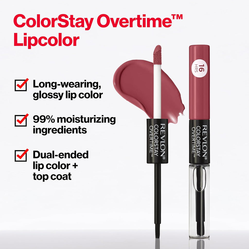 Revlon Liquid Lipstick with Clear Lip Gloss, ColorStay Overtime Lipcolor, Dual Ended with Vitamin E, 080 Keep Blushing, 0.07 Fl Oz