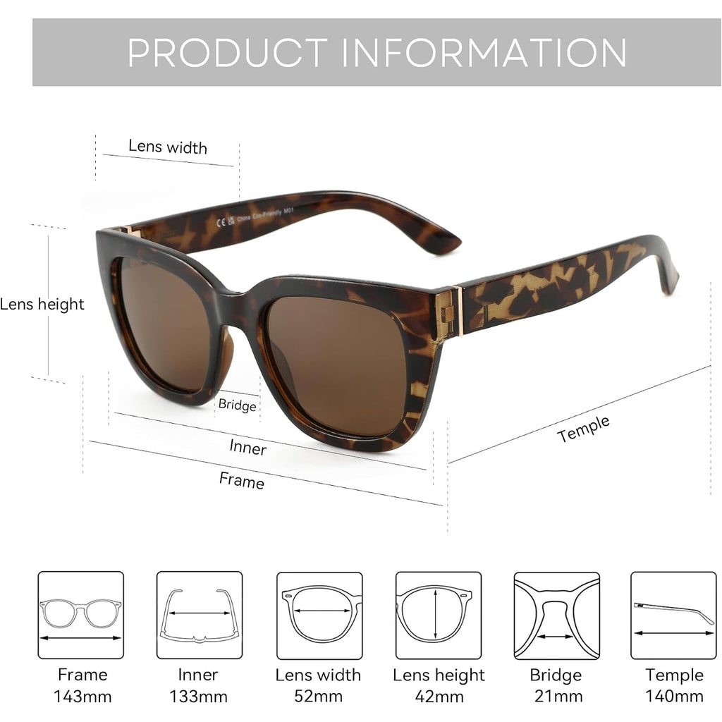 ZENOTTIC Retro Square Polarized Sunglasses for Women Vintage Sun Glasses UV400 Protection Trendy Shades Fashion Style C02 Tortoise Frame Brown Lens