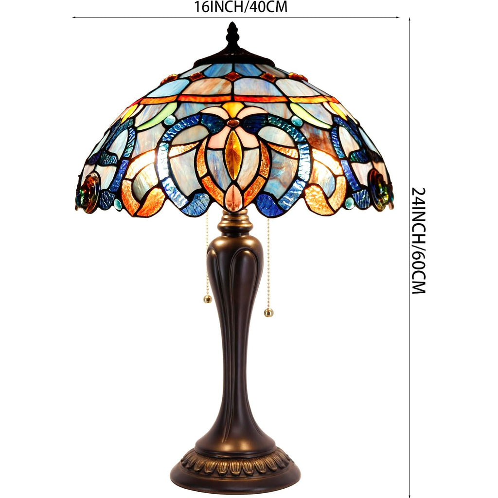 Werfactory Table Lamp Base Replacement Only With 6 Pcs Bulb, Wide 6.5 Height 24 Inch, Fit For 12, 14, 16, 18 Inch Tiffany Style Stained Glass Lampshade, Dark Bronze Finish, Resin, Pull Chain Switch
