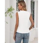 Womens Sleeveless Dress Button Down Shirt Dressy Business Casual Work Blouse Tank Tops Summer Pleated V Neck Top