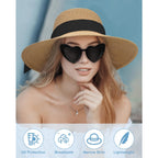 Senker Fashion Sun Hats for Women, Wide Brim Straw Floppy Hat for Beach Summer Vacation Garden Packable Roll Up UPF 50+