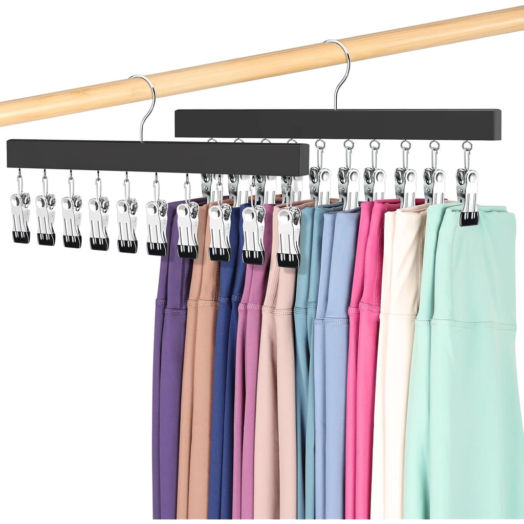 Legging Organizer For Closet, Pants Hangers With Clips Holds 20 Leggings, Jeans, Hats, Shorts, Socks, 360° Rotating Space Saving Hanging Lightweight Garment Hanger Storage 2Pcs