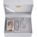 Olevs Automatic Womens Watches Mechanical Diamond Skeleton Luxury Dress Stainless Steel Silver/Rose Gold Waterproof Luminous Ladies Wrist Watches Gift Set
