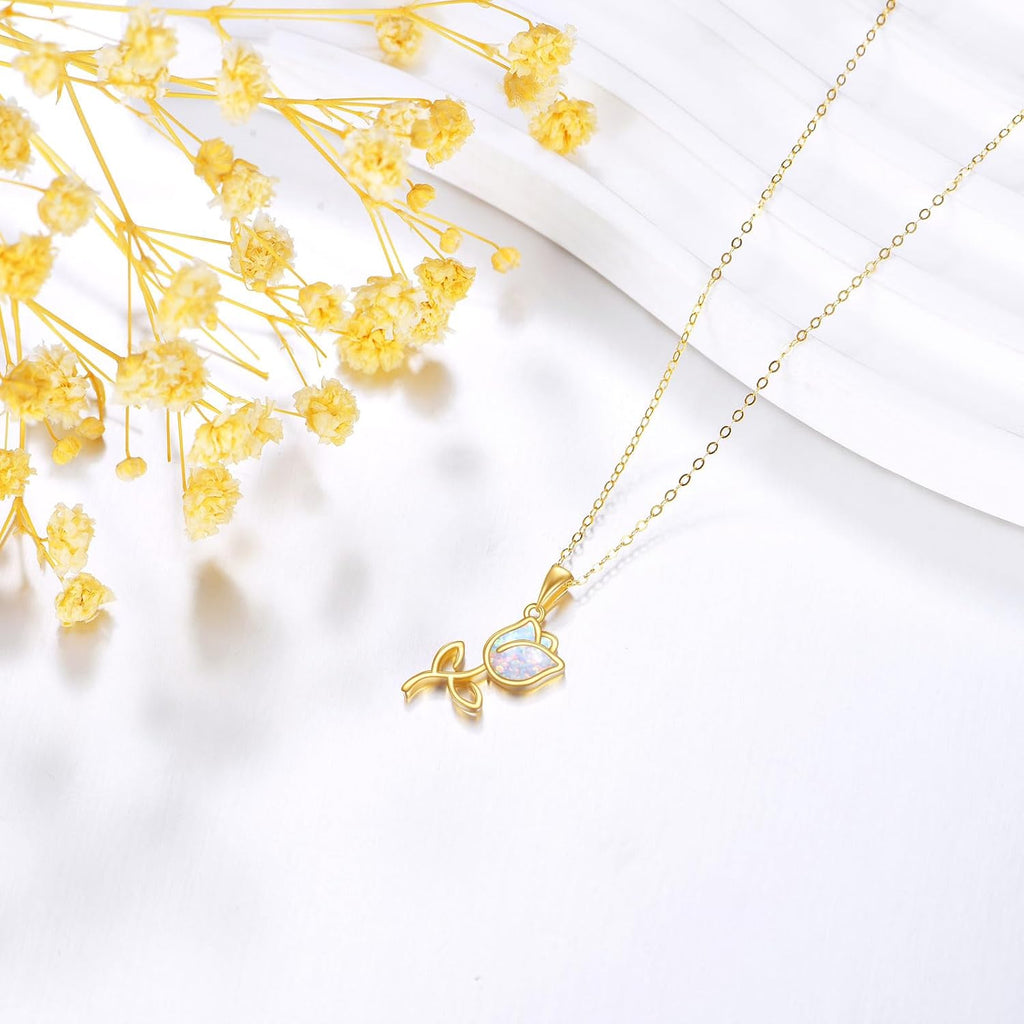 KECHO 14K Gold Tulip Flower Necklace Yellow Gold Tulip Flower Pendant Birthday Gifts for Women Jewelry Gifts for Her