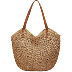 Summer Casual Straw Tote Bag Large Capacity Woven Shoulder Handbag For Summer Beach Vocation