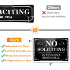 No Soliciting Sign For Front Door, (2 Pack) Self-Adhesive No Soliciting Sign For House, 9 X 6 Inches Aluminum Metal Signs For Yard (Black/White, Large 9 X 6 Inches)