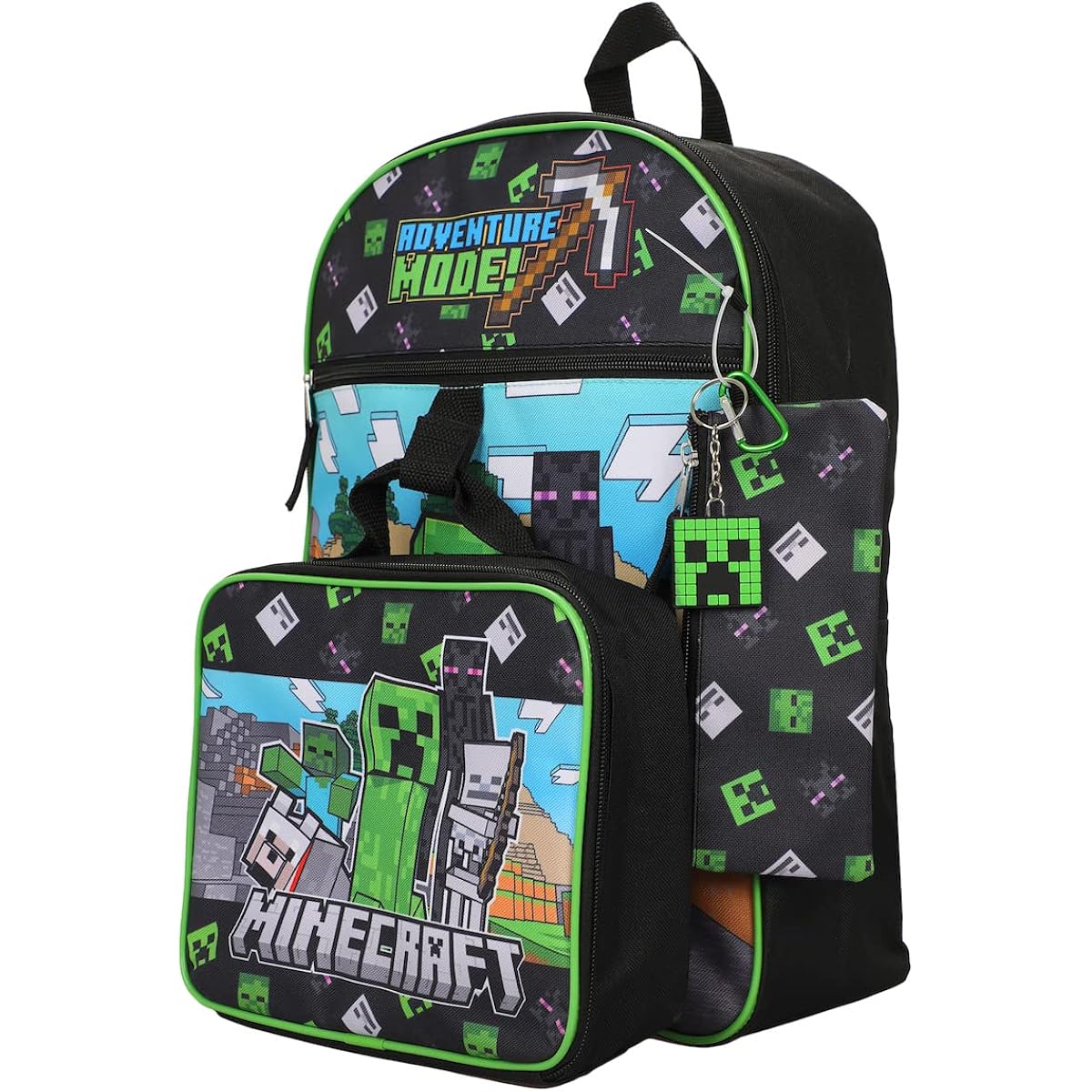 Bioworld Unisex Minecraft Adventure Mode 5-Piece Backpack Set (Little Kid/Big Kid), Green, One Size
