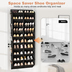 Over The Door Shoe Organizer, Hanging Shoe Rack For Closet Door Shoe Storage For 30 Pairs Sneaker And Boots, Large Shoe Holder For Door With 10 Side Pockets, Space Saving, Black