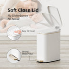 Kuk Slim Bathroom Trash Can With Lid, 1.6 Gal / 6L Stainless Steel Small Garbage Bin With Detachable Inner Bucket, Step Pedal, Silent Close, Wastebasket For Toilet, Bedroom, Home, Office (White)