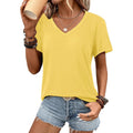 Athmile Womens V Neck Short Sleeve Summer T Shirts Curved Hem Plain Top Beach