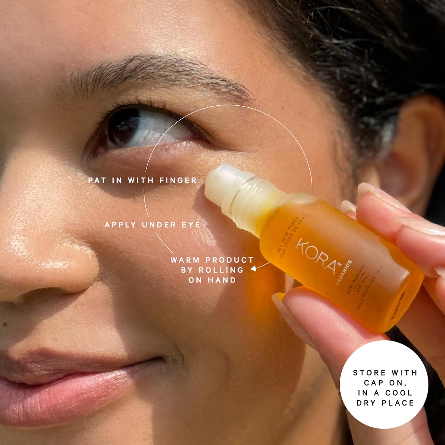 Kora Organics Noni Radiant Eye Oil With Rose Quartz Roller Ball Applicator, Under Eye Roller Serum That Helps Reduce Puffiness, Dark Circles & Wrinkles, Certified Organic, Cruelty Free, 0.34 Fl Oz