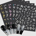 MUIIGOOD Flower Nail Stickers 10 Sheets Hibiscus Nail Decals White Pink Golden Clear Silver Decals Nail Art Decorations Nail Decals Nail Art Supplies Nail Designs for Women Manicure Tips