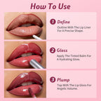 3 Pack Lip Combo Set - Matte Lip Liner Pencil + Hydrating Tinted Lip Balm + Plumping Lip Gloss, Non-Sticky, Long-Lasting, 3-in-1 Lip Makeup Kit for Plump, Hydrated & Glossy Lips (Juicy Plum Set)
