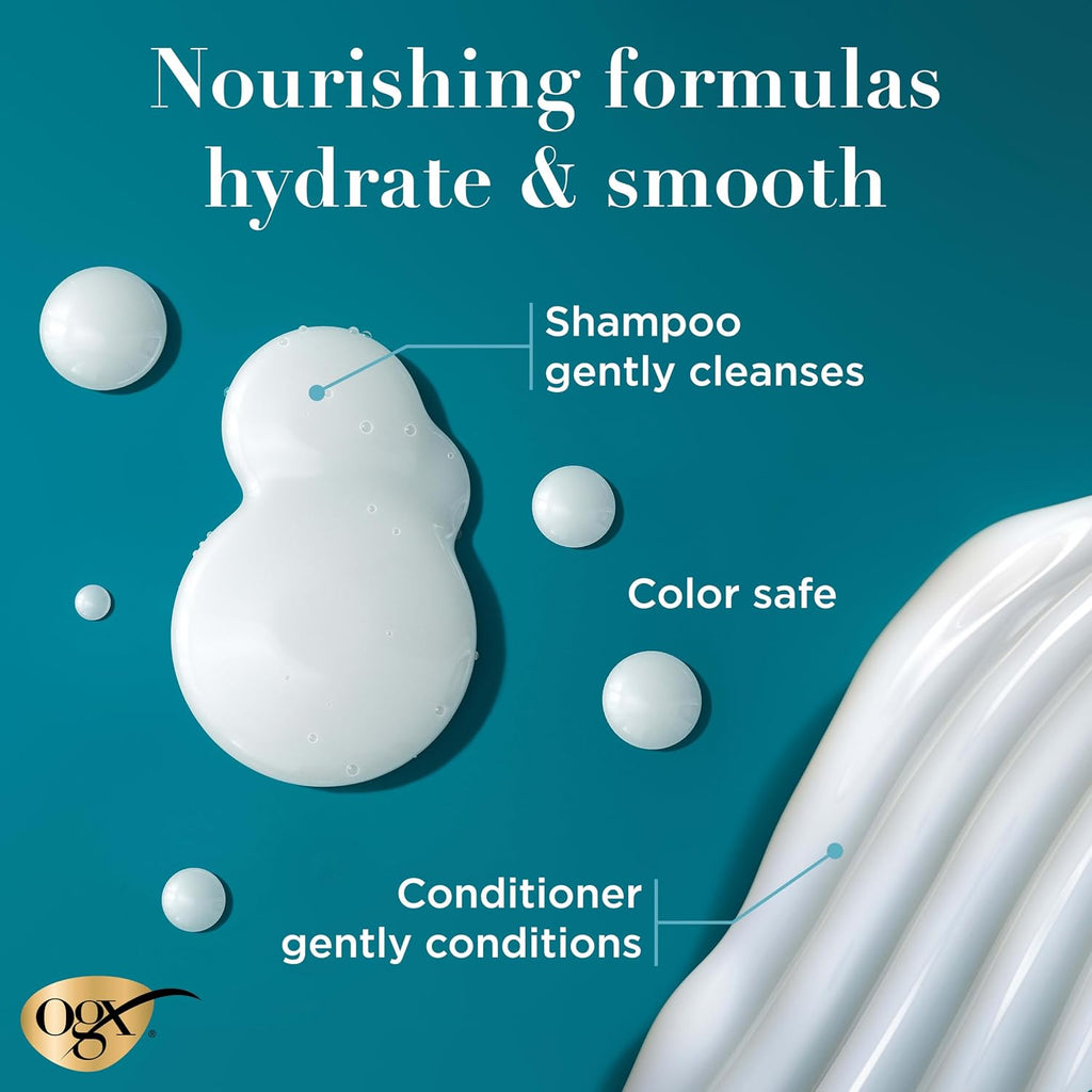 Ogx Nourishing + Coconut Milk Sulfate Free Shampoo And Conditioner Set, Hydrates & Softens Hair, Lipi Pro Shield Technology, Creamy Coconut Milk White Peach & Shea Butter Scent, 2 Items, 2 X 13 Fl Oz