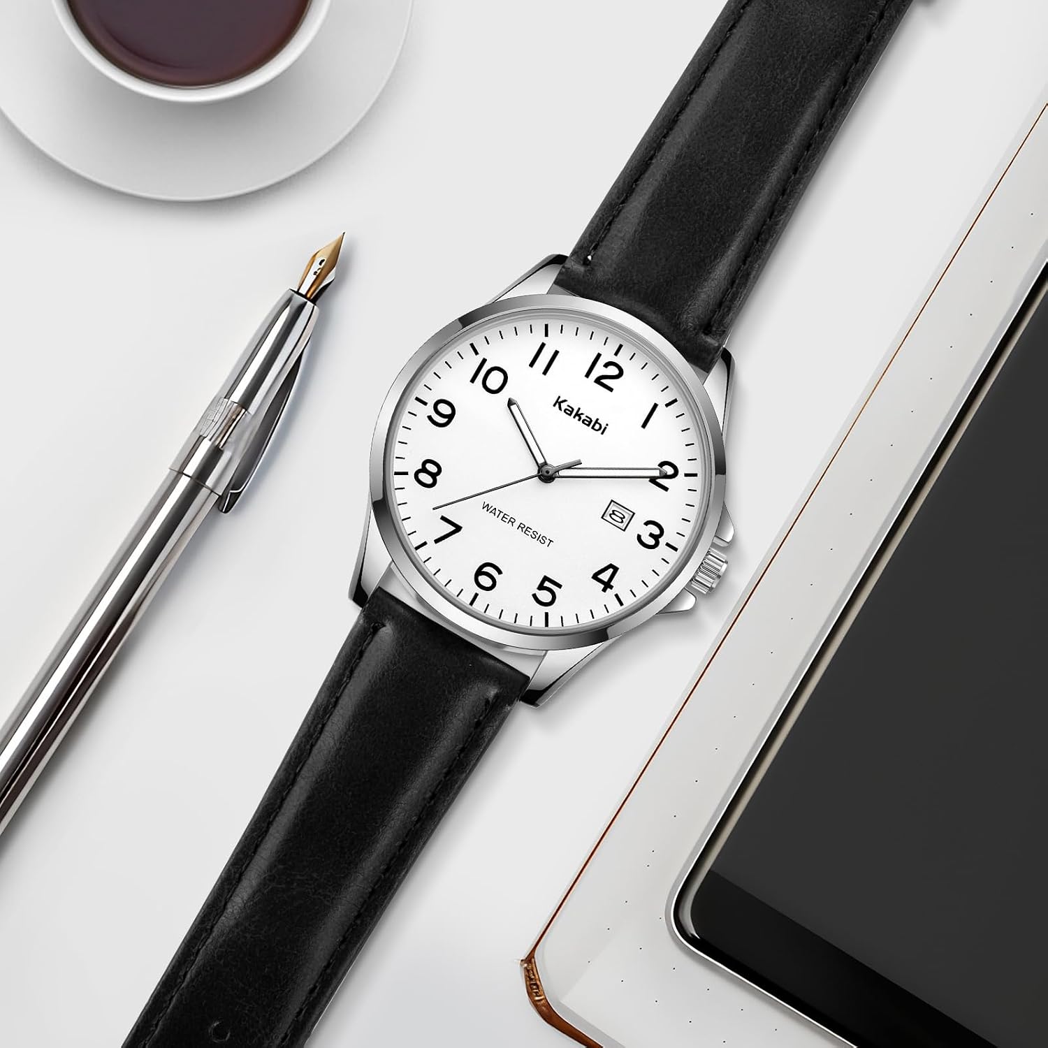 Watch For Men, Fashion Minimalist Wrist Watch Waterproof Quartz Analog Date With Leather Strap