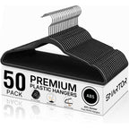 Plastic Hangers 50 Pack, Heavy Duty Plastic Hangers For Clothes - Non-Velvet Slim Hangers With 360° Swivel Hook & Clothes Thin Hanger - Durable Coat Hangars, Space Saving Hanger - Black