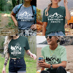 Women Mountain Shirts and So The Adventure Begins Tshirt Sunshine Moon Nature Pine Graphic Tees Heart Let's Go Find It Top Green