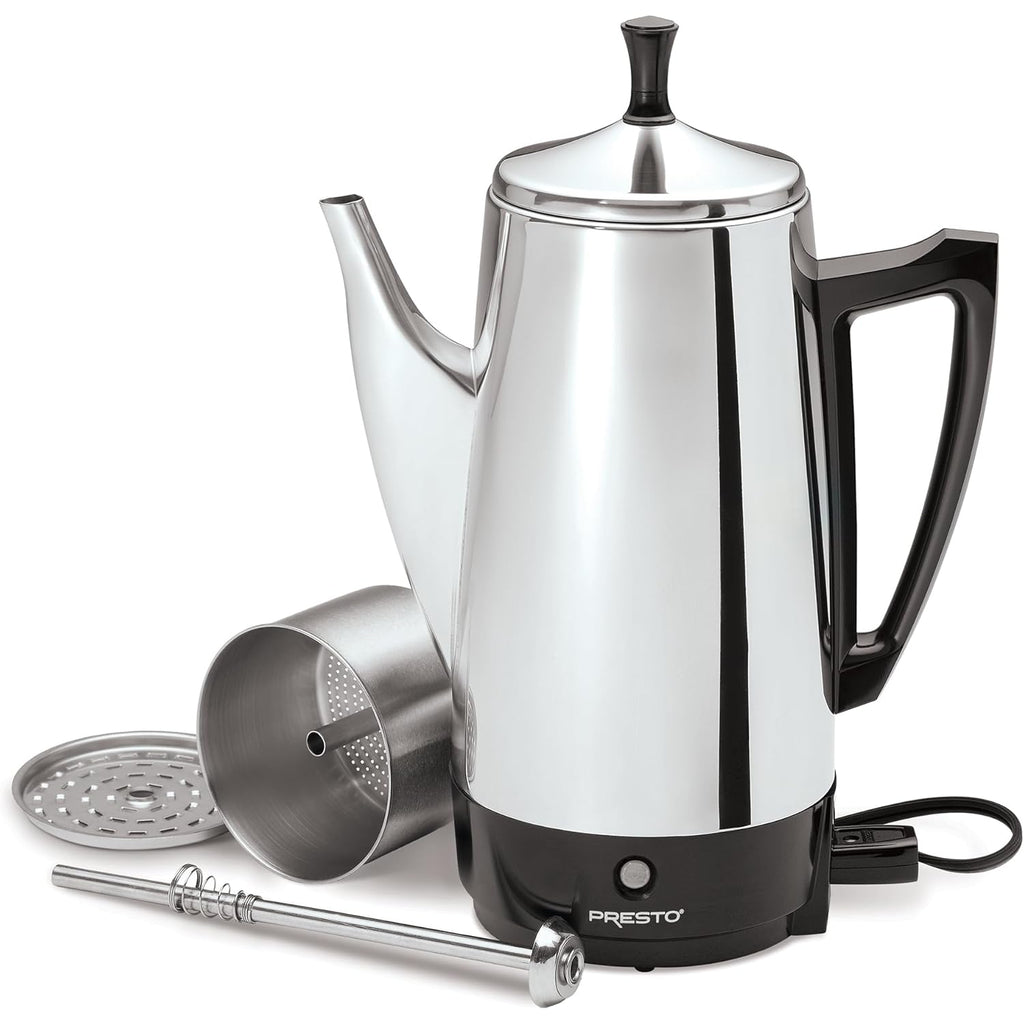 Presto 02811 Stainless Steel Electric Coffee Percolator - 12-Cups, Easy-Pour Spout, Stay-Cool Handle, Make 2-12 Cups