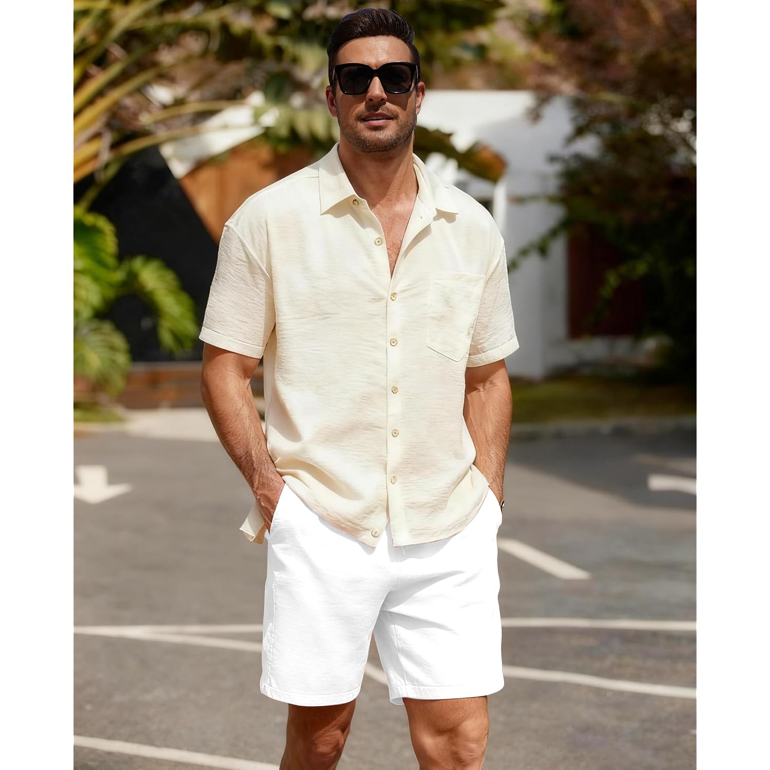 Men'S Casual Shorts Casual Elastic Waist Drawstring 7 Inch Summer Beach Vacation Shorts With Pockets