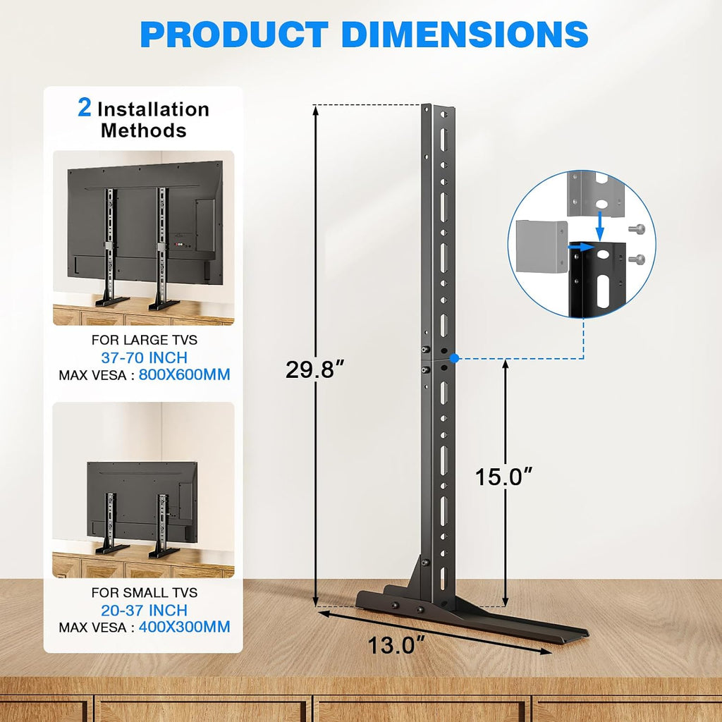 Rfiver Universal Tv Stand For 20-70 Inch Flat Curved Tvs, Height Adjustable Table Top Tv Stand, Tv Feet With Cable Management,Steel Replacement Tv Legs Holds Up To 110 Lbs, Max Vesa 800X600Mm, Black