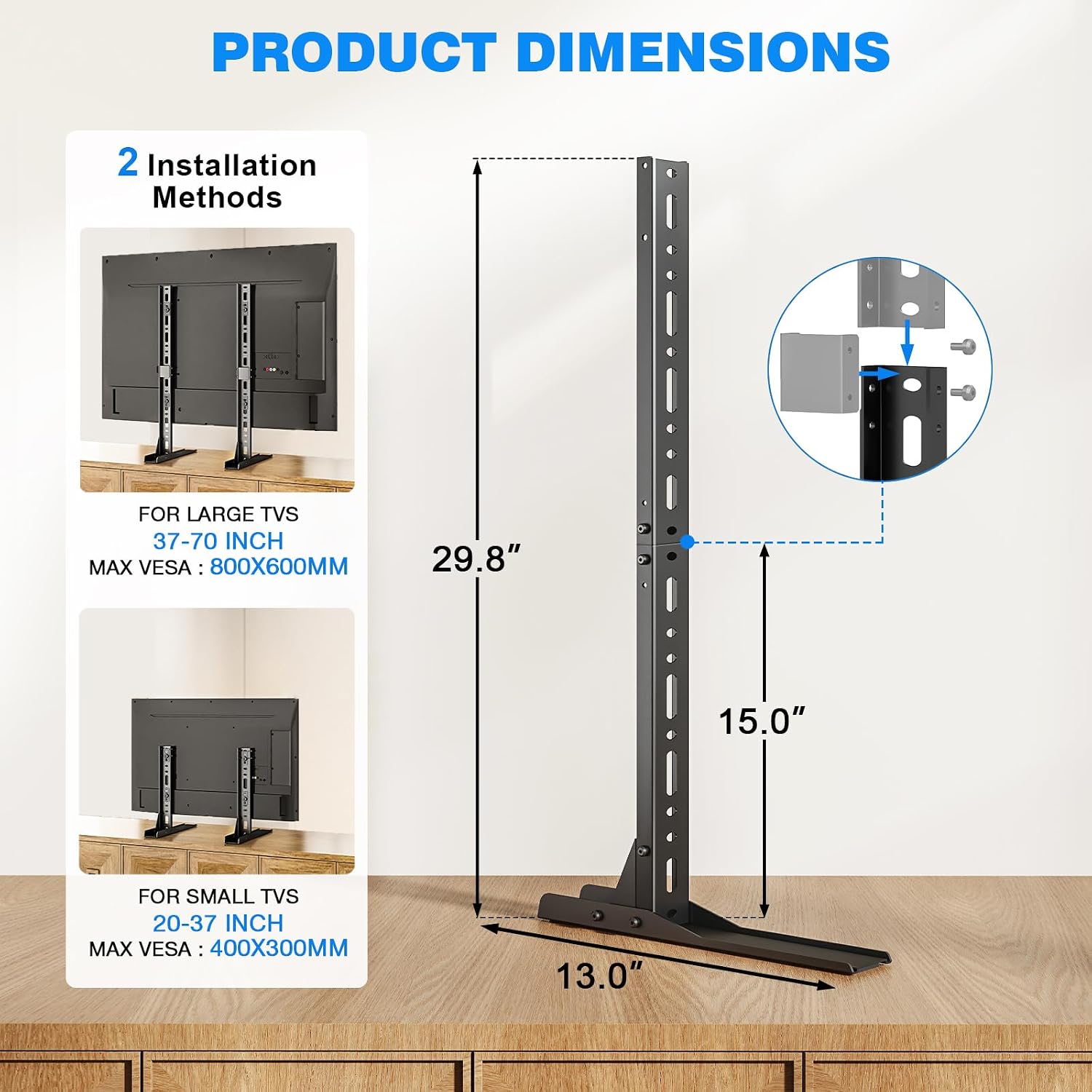 Rfiver Universal Tv Stand For 20-70 Inch Flat Curved Tvs, Height Adjustable Table Top Tv Stand, Tv Feet With Cable Management,Steel Replacement Tv Legs Holds Up To 110 Lbs, Max Vesa 800X600Mm, Black