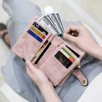 Topkull Bifold Small Rfid Soft Leather Ladies Trifold Wallets Billfolds Mini Wristlet Clutch Cute Zipper Coin Purse With Wrist Strap (Pink)