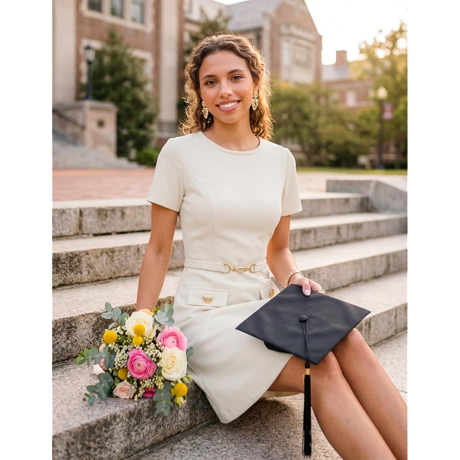 Women's Summer Short Sleeve Mini Dress 2026 Spring Elegant Business A Line Bodycon Work Graduation Short Dress