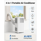 8,000 Btu Portable Air Conditioners, Cools Room Up To 350 Sq.Ft, 4-In-1 Ac Unit With Dehumidifier & Fan Mode, Remote Control, Ultra-Quiet 50Db, White & Black, Easy Window Kit