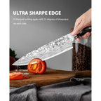 MOSFiATA 8" Super Sharp Professional Chef's Knife with Finger Guard and Knife Sharpener, German High Carbon Stainless Steel EN1.4116 with Micarta Handle and Gift Box