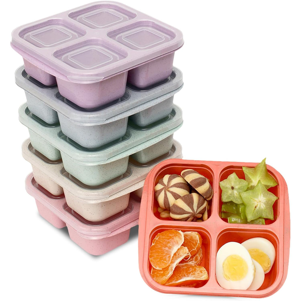 6 Pack Snack Containers, 4 Compartment Snack Box Containers Bento Box, Reusable Meal Prep Lunch Containers For Adults Kids Toddler, Divided Food Containers For Travel Work School
