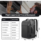 Carry On Backpack For 1-10 Days Trips, Extra Large 40L-50L Travel Backpack Tsa Approved, Expandable Laptop Bagpack, Water Resistant Bag Compatible With 17.3 Inch Laptops, Black