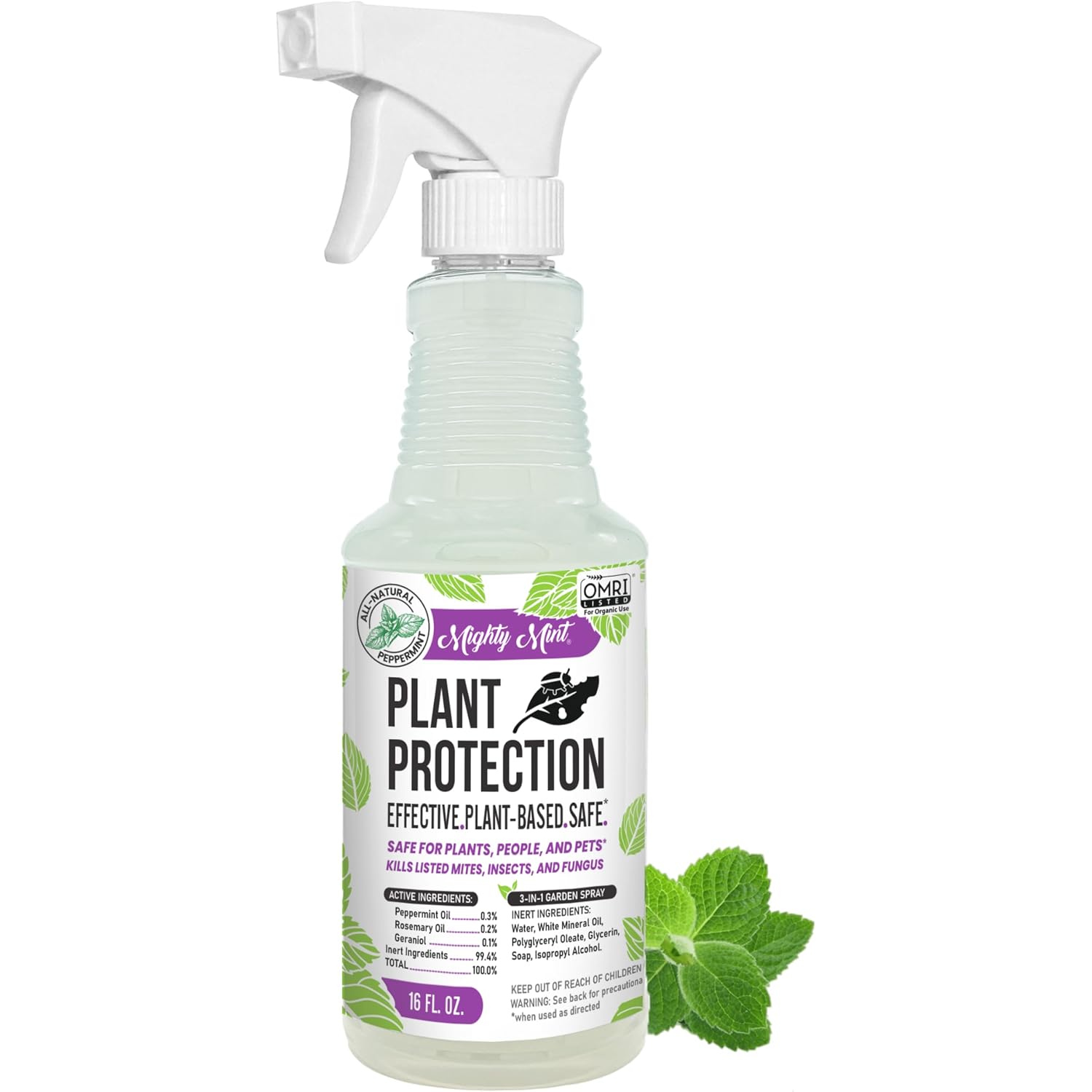 Mighty Mint Peppermint Oil Plant Protection Spray – Insect & Pest Control For Gnats, Spider Mites & Aphids – Plant-Based, Easy-To-Use - 16 Oz