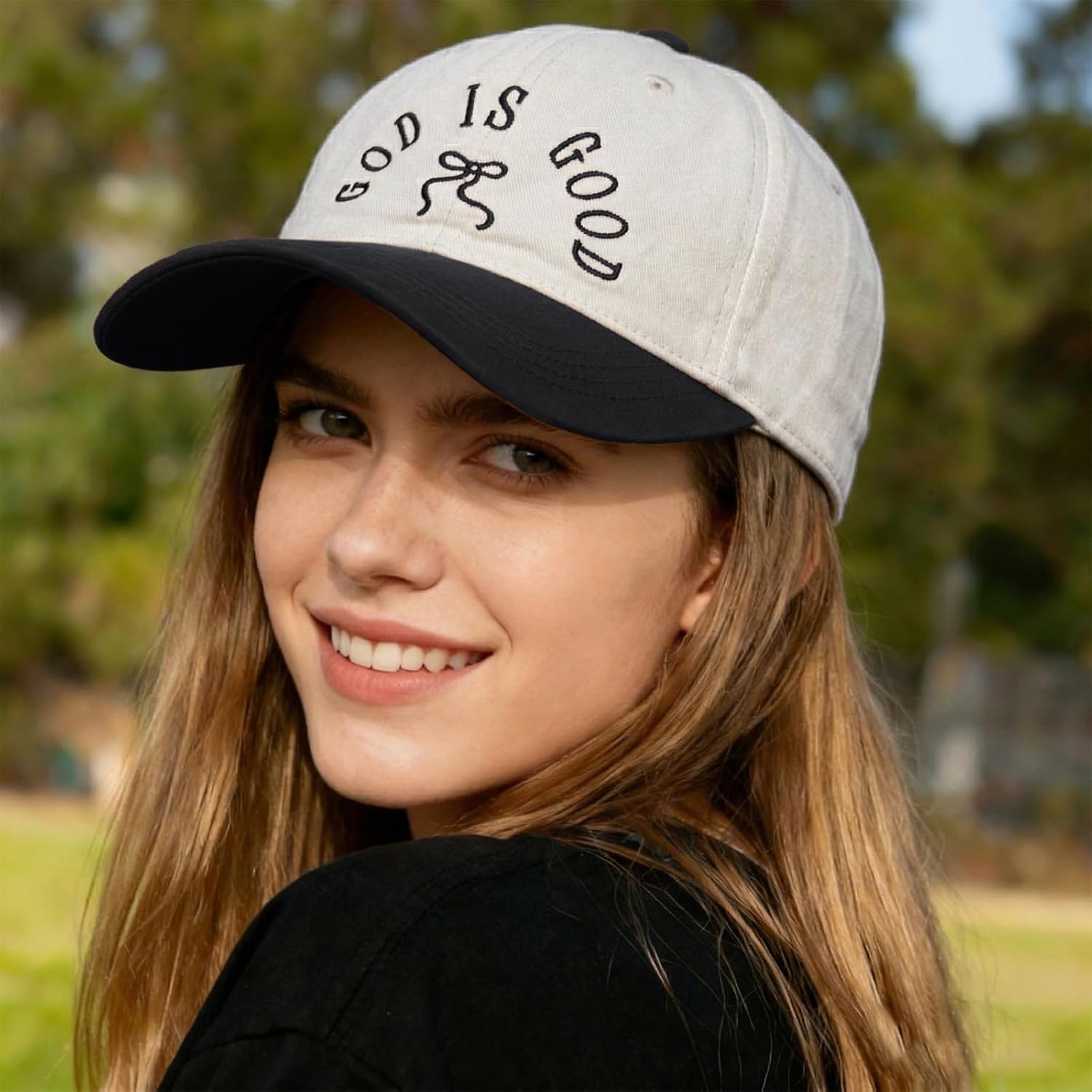 God Is Good Christian Bow Hat Women Jesus Faith Religious Hats Embroidered Adjustable Cotton Baseball Cap