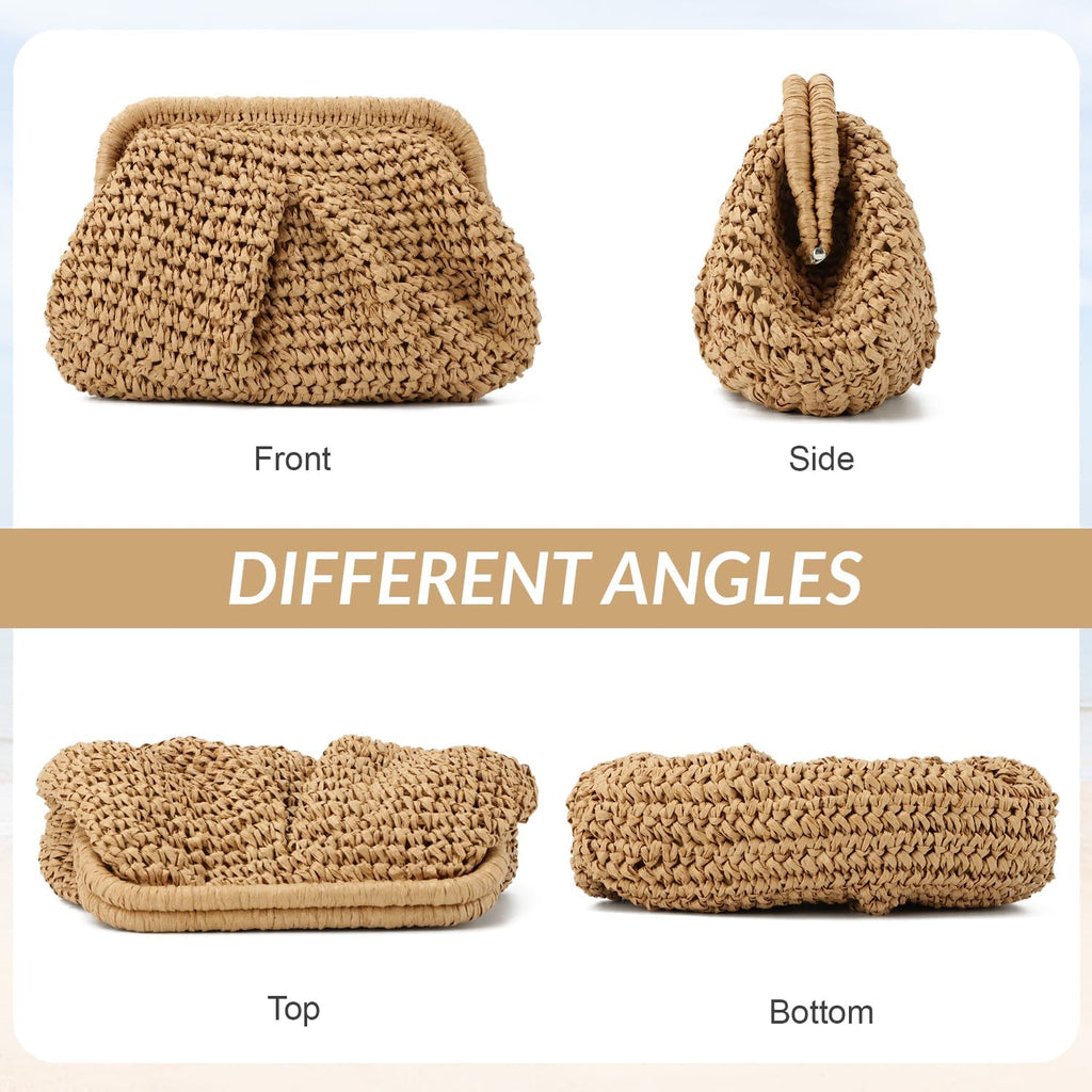 Freie Liebe Straw Clutch Purses for Women Woven Dumpling Bag Summer Beach Clutch Wicker Crossbody Purses