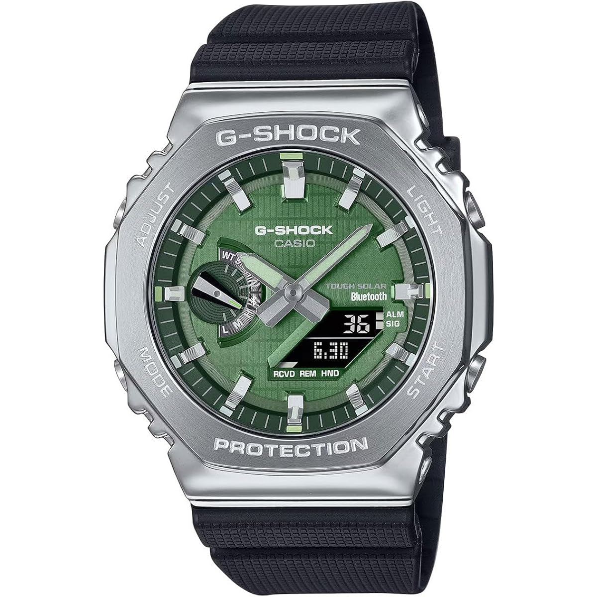 G-Shock Casio G-Steel Solar Connected Green Dial Black Resin Strap Watch - Gbm2100A-1A3
