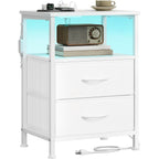 Songmics Bellah Collection - Nightstand With Charging Station And App-Controlled Adjustable Led Lights, Bed Side Table, 2 Drawers And 1 Open Shelf, Modern, Cloud White And Snow White Ulgs302Wh01S