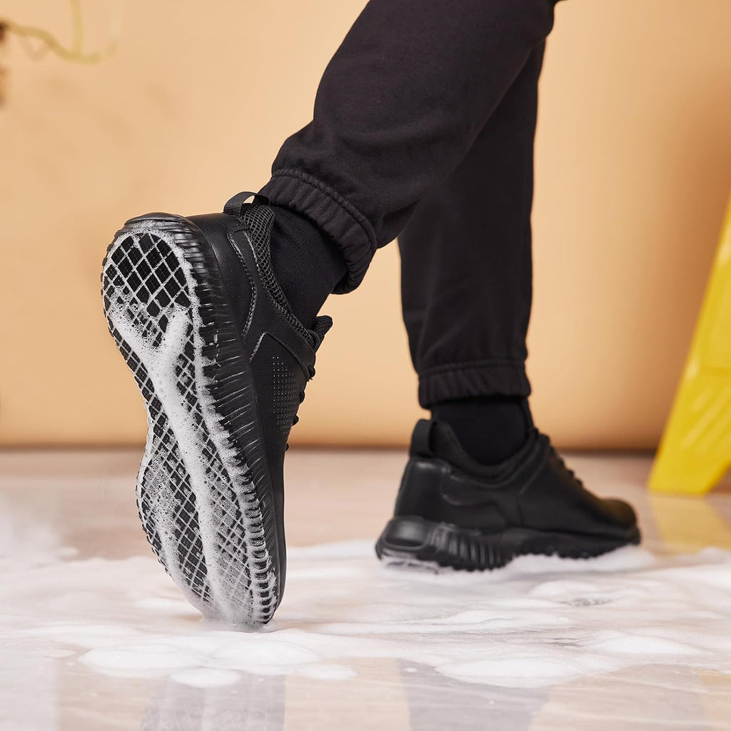 Shulook Men'S Non Slip Work Shoes Lace Up Slip Resistant Sneakers Waterproof Food Service Kitchen Chef Restaurant Slip On Walking Shoes Lightweight Comfortable Nursing Shoes Working Footwear