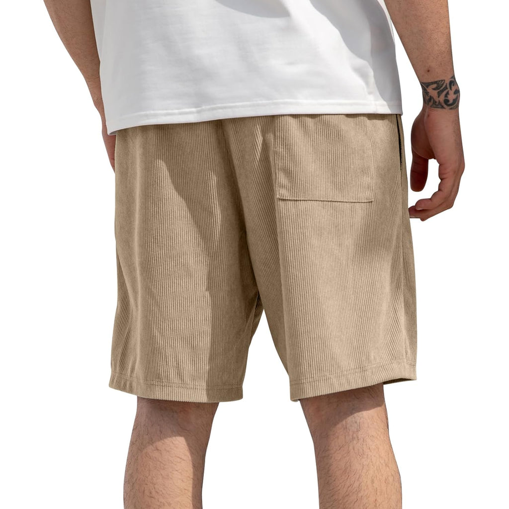 Mens Corduroy Shorts With Pockets,7 Inch Casual Elastic Waist Summer Beach Shorts With Drawstring