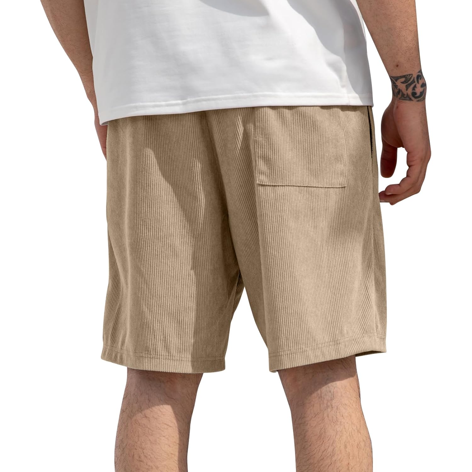 Mens Corduroy Shorts With Pockets,7 Inch Casual Elastic Waist Summer Beach Shorts With Drawstring