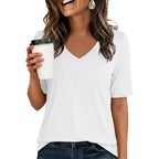 Anrabess Womens Half Sleeve Tops V Neck Shirts | Comfy Soft Basic Fit Tee, Business Casual Work Daily Wear T-Shirts, Summer Spring Trendy Clothes