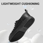 Treesky Black Slip On Non Slip Work Shoes For Women, Faux Leather Sneakers | Slip Resistant Soles, Water Resistant Faux Leather, Wipe Clean, Eva Cushioning, No-Tie Slip-On, For Kitchen & Food Service