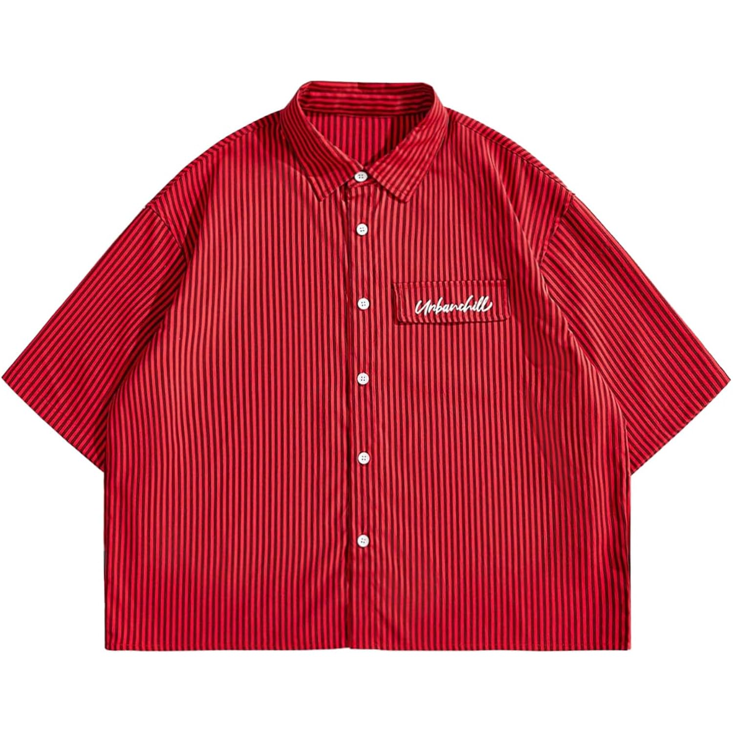 Gorglitter Men'S Striped Button Down Up Cropped T Shirt Short Sleeve Letter Summer Vacation Shirts Boxy Tees Streetwear