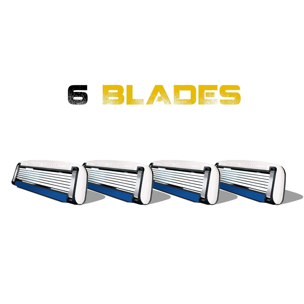 HeadBlade Men's HB6 Refill Shaving Razor Blades - 6 Stainless Steel Blades for No Tugging or Pulling, Shave Less, Works for Face, Body, and Scalp (4 Blades) 1 Pack