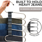 Pants Hangers Space Saving - 2 Pack - Non-Slip Multi-Layer Space Saving Hangers - Multifunctional Clothing Rack For Closet Storage - Ideal For Jeans, Trousers, Skirts, Scarves & Slacks (Black)