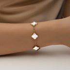 18K Gold Plated Clover Bracelet Set for Women White/Black/Gold/Silver/Green/Pink Adjustable Link Double-Sided Lucky Bracelets Trendy Bracelets Set Jewelry Gifts for Women Men